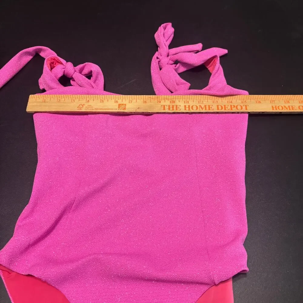 Beach Riot Pink Glitter Tie Shoulder One Piece Swimsuit XL NWT Sparkle Beach